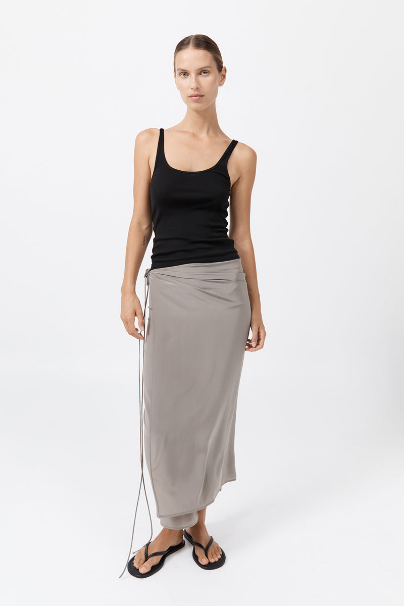 Silk Wrap Tie Skirt - Slate