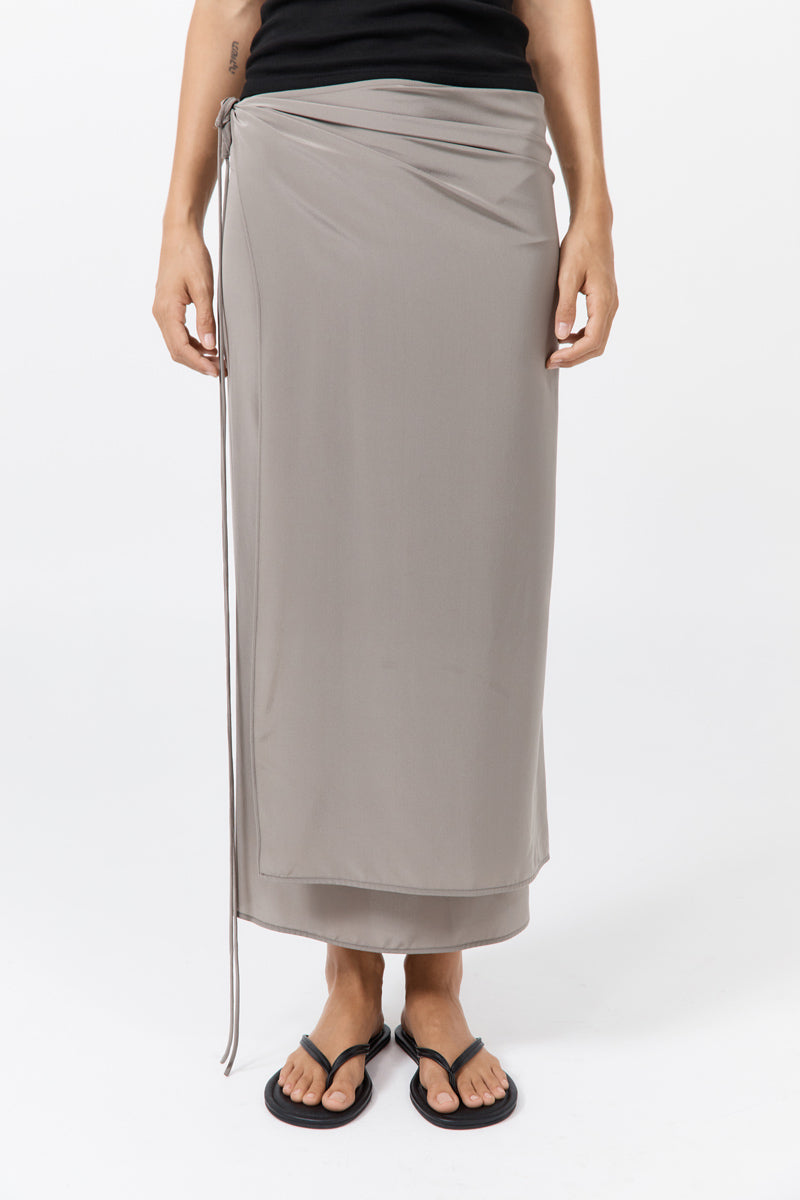 Silk Wrap Tie Skirt - Slate
