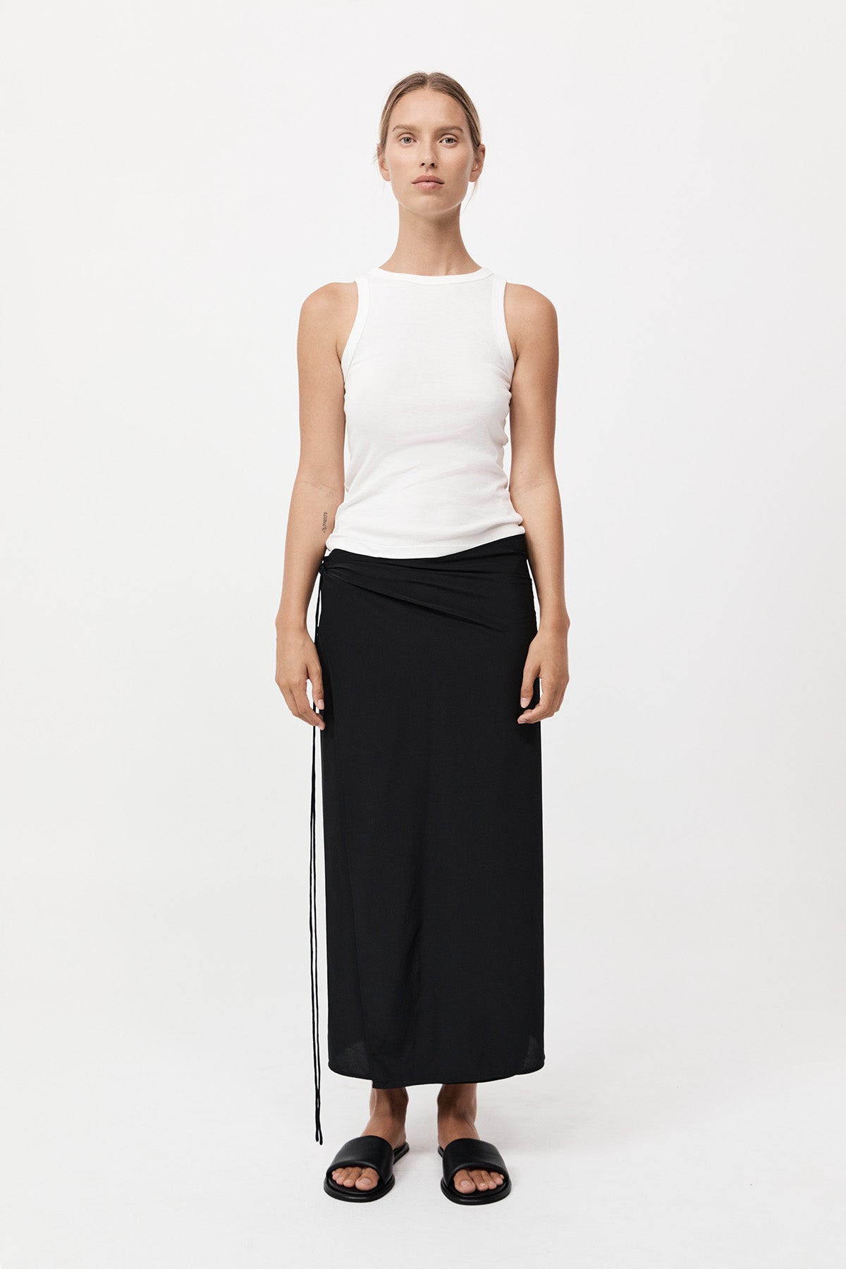 Silk Wrap Tie Skirt - Black