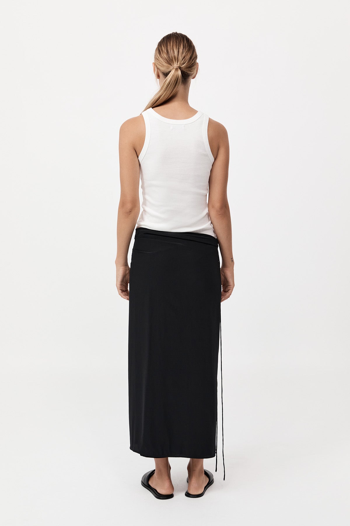 Silk Wrap Tie Skirt - Black