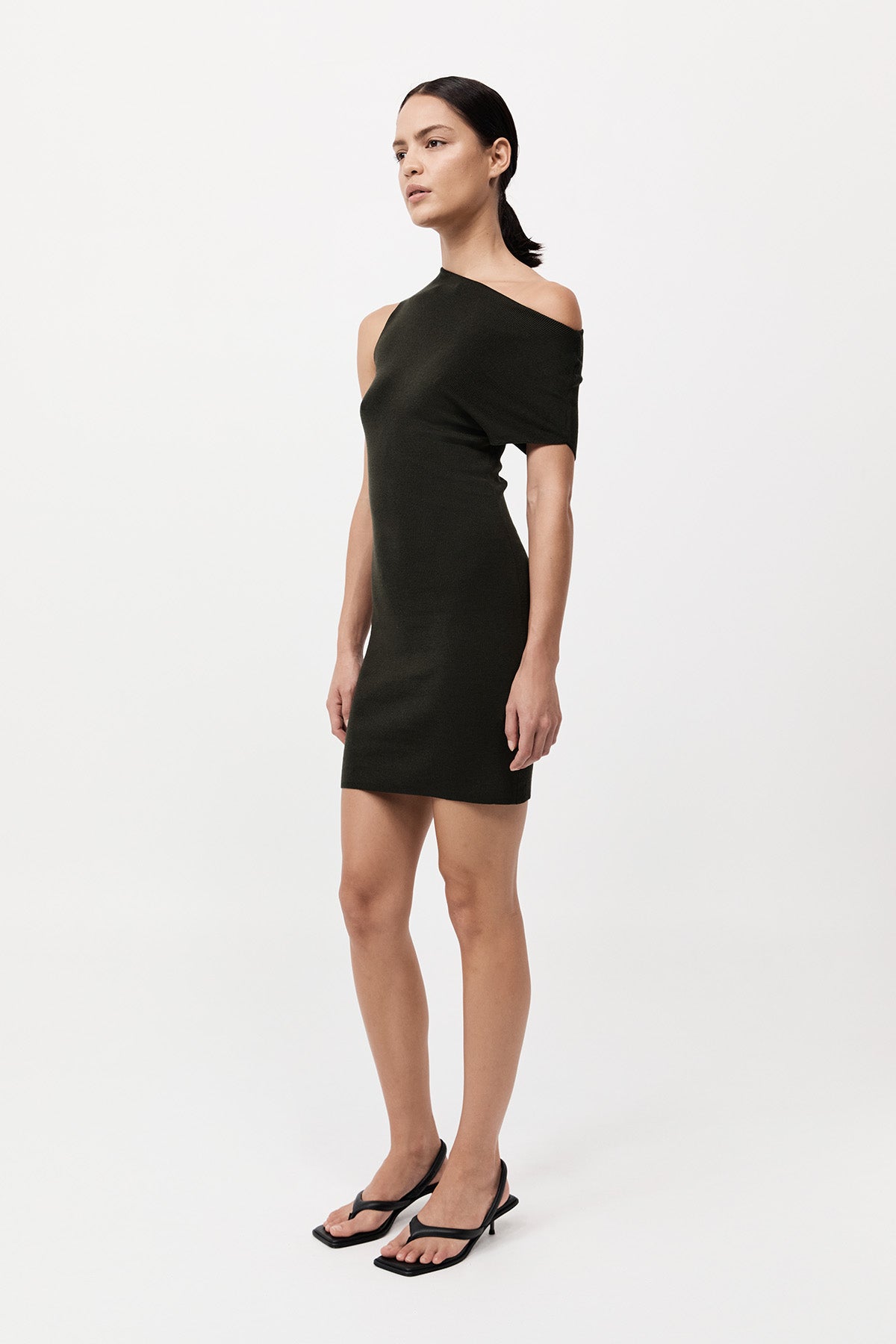 Asymmetric Knit Mini Dress - Basil