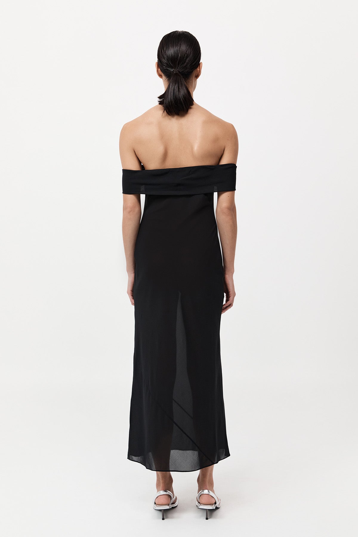 Silk Off Shoulder Dress - Black