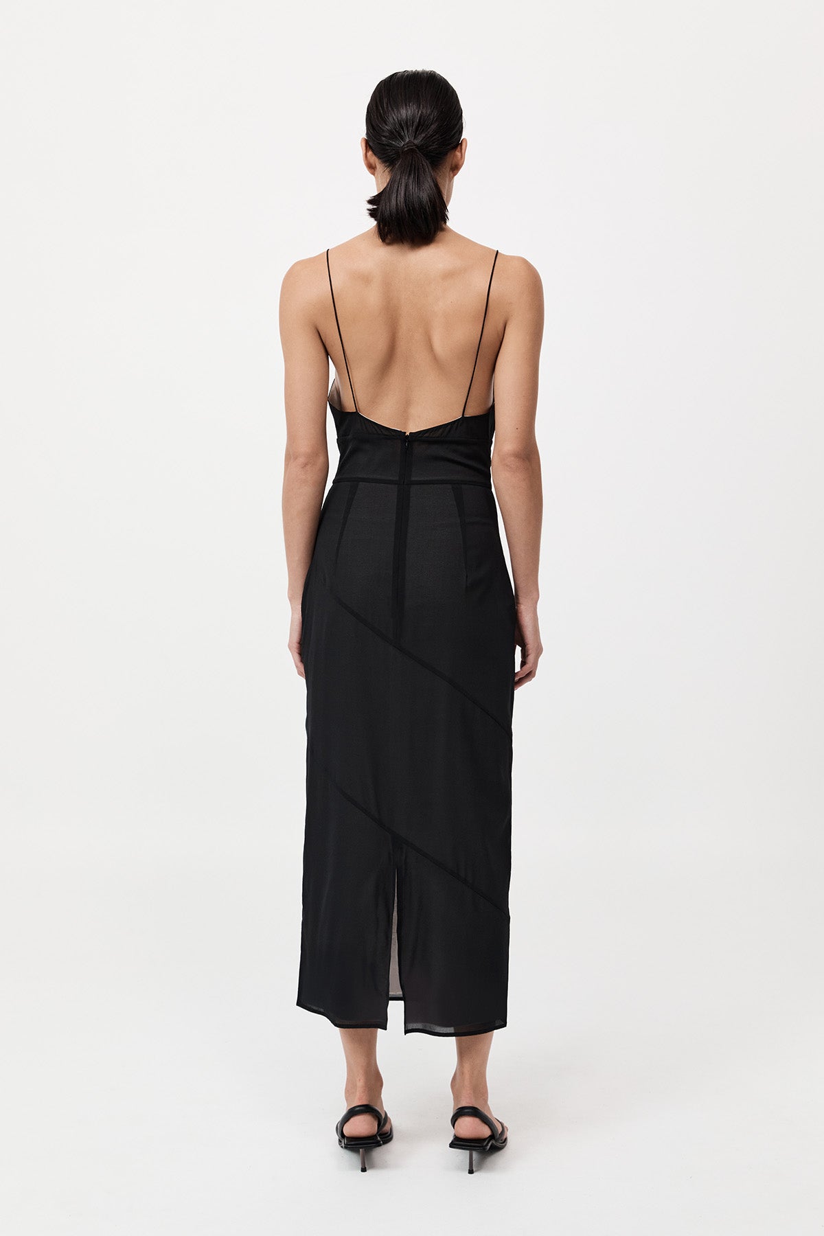 Silk Panelled Slip Dress - Black