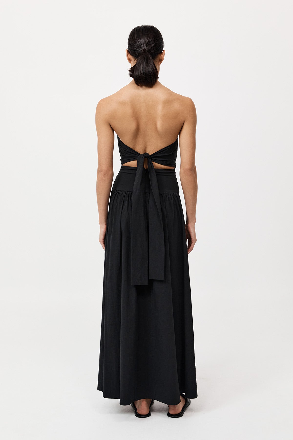 Gathered Strapless Tie Back Dress - Black