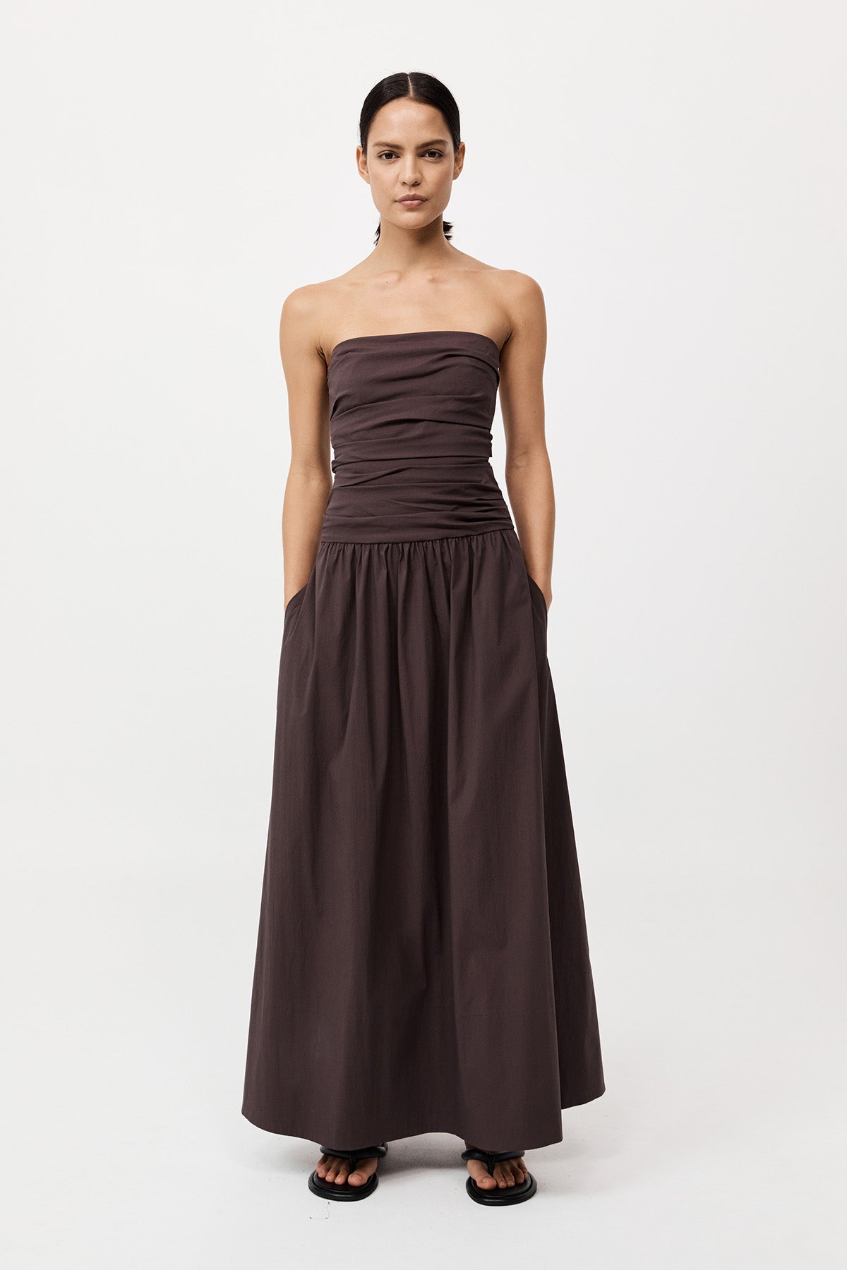 Gathered Strapless Tie Back Dress - Chocolate Plum