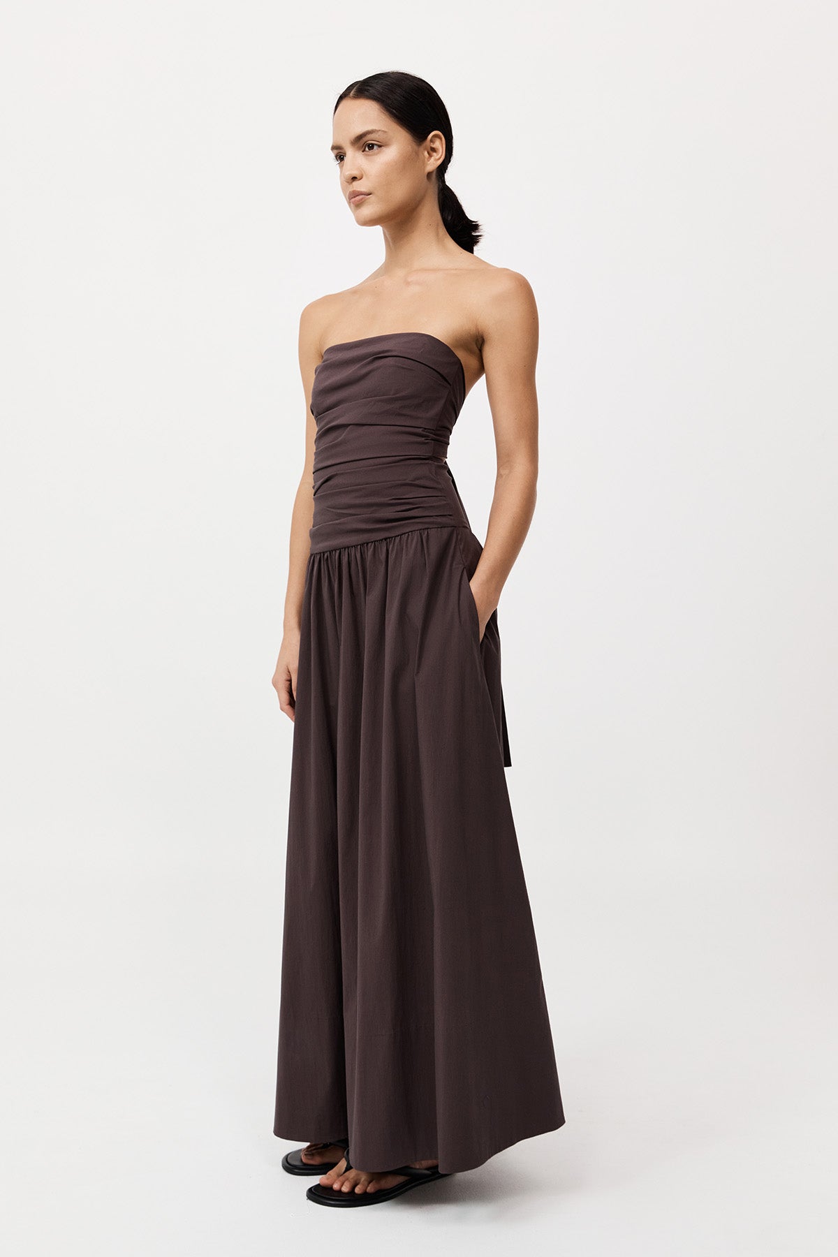 Gathered Strapless Tie Back Dress - Chocolate Plum