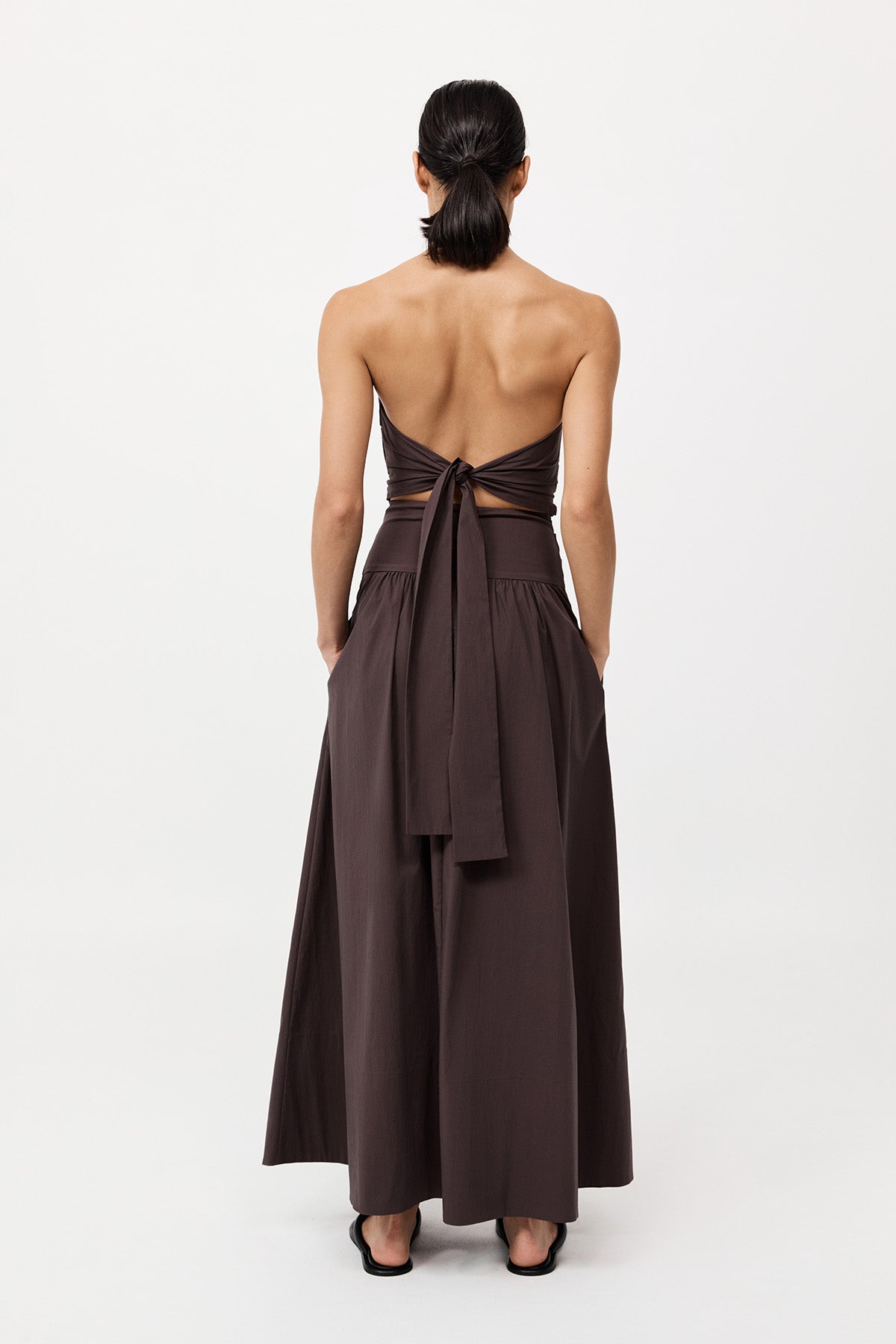 Gathered Strapless Tie Back Dress - Chocolate Plum