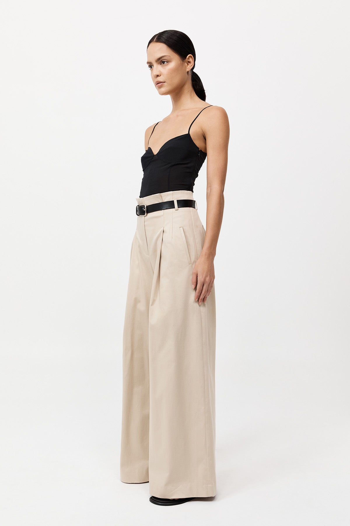 Cotton Paperbag Waist Trousers - Champagne