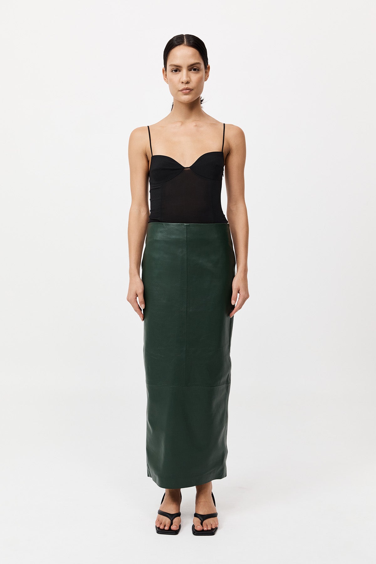 Leather Column Skirt - Deep Green