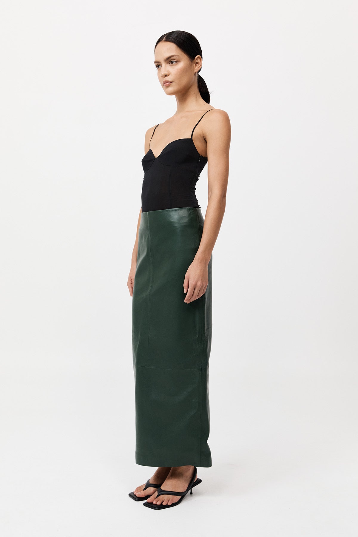 Leather Column Skirt - Deep Green