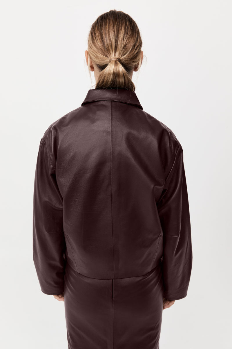 Cocoon Leather Jacket - Bordeaux
