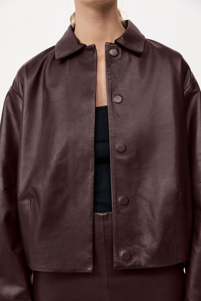 Cocoon Leather Jacket - Bordeaux