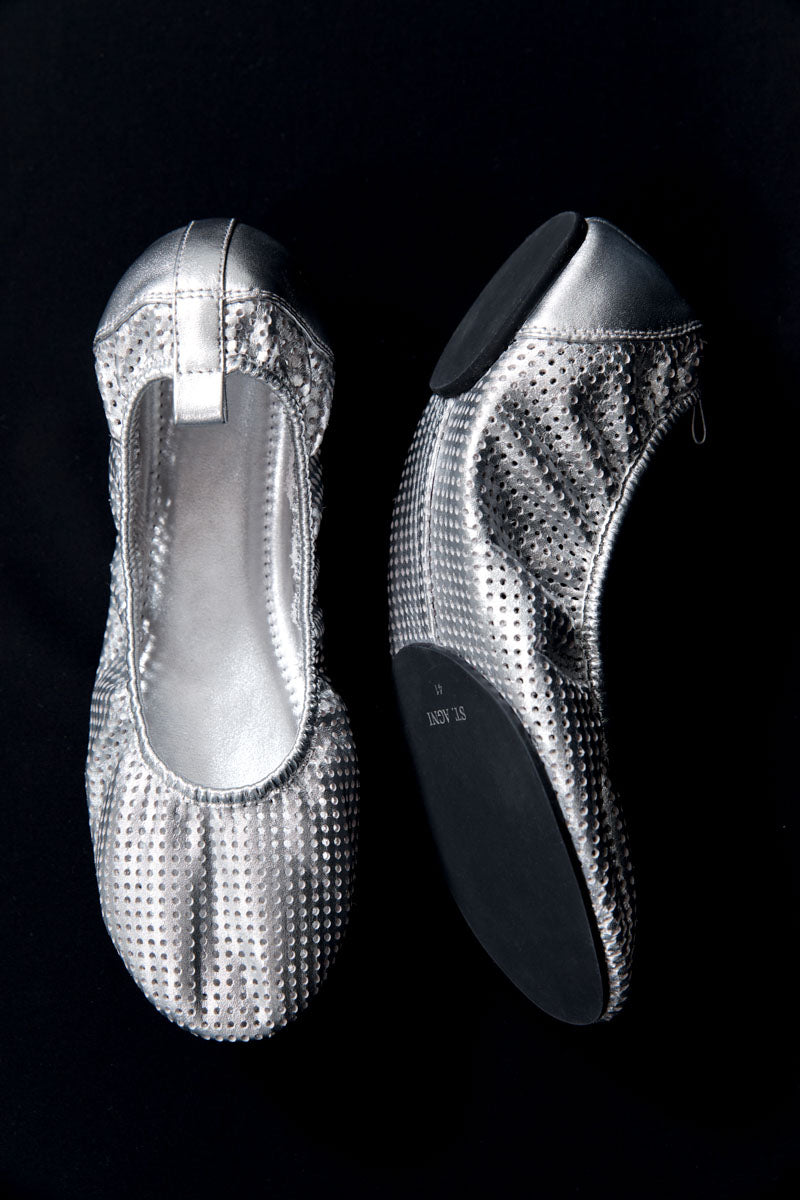 Minimal Perforated Ballet Flat - Silver