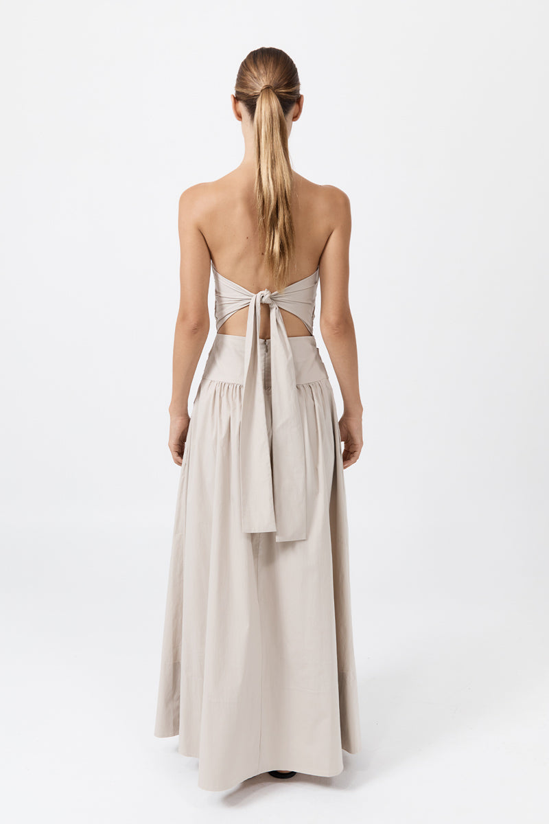Gathered Strapless Tie Back Dress - Creme