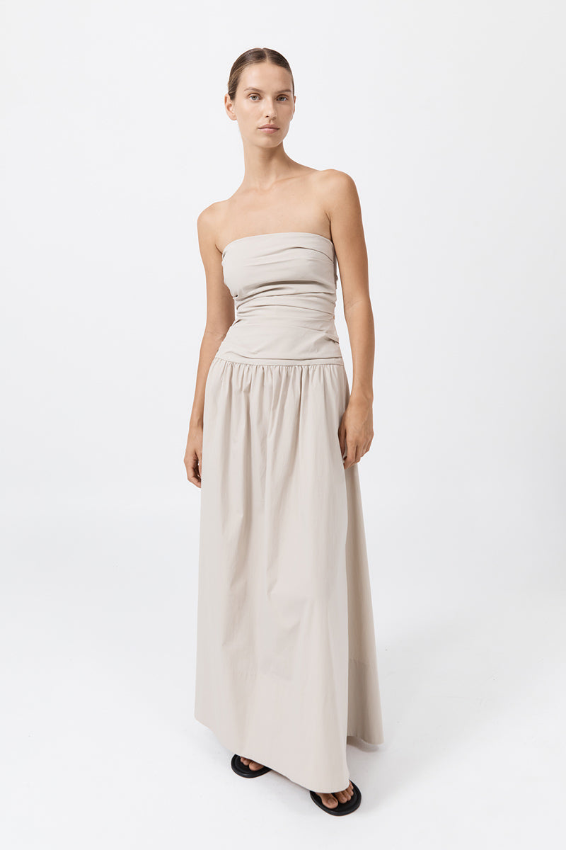 Gathered Strapless Tie Back Dress - Creme
