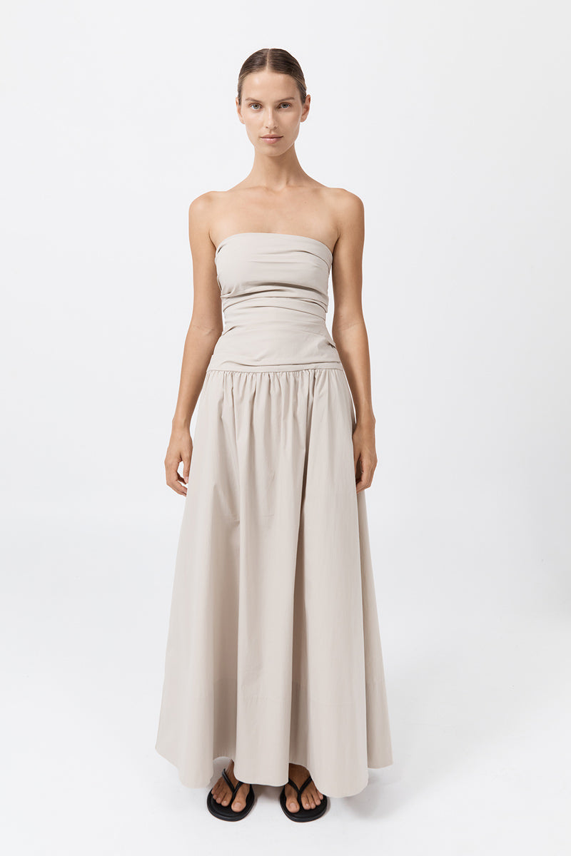 Gathered Strapless Tie Back Dress - Creme
