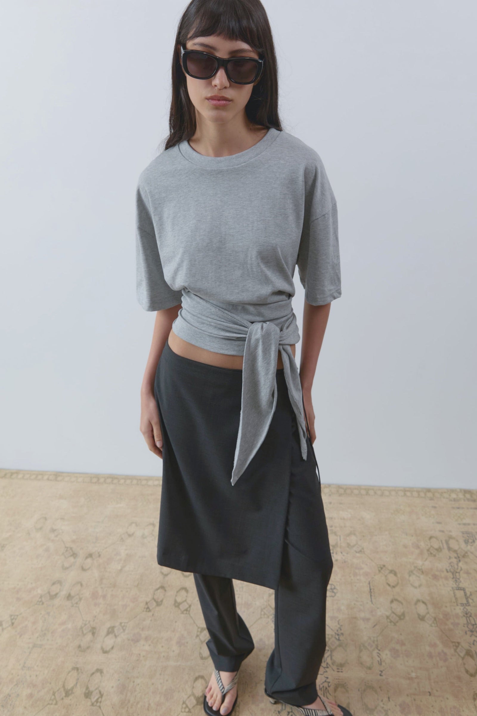 Cotton Jersey Split Back Tee - Light Grey Marle