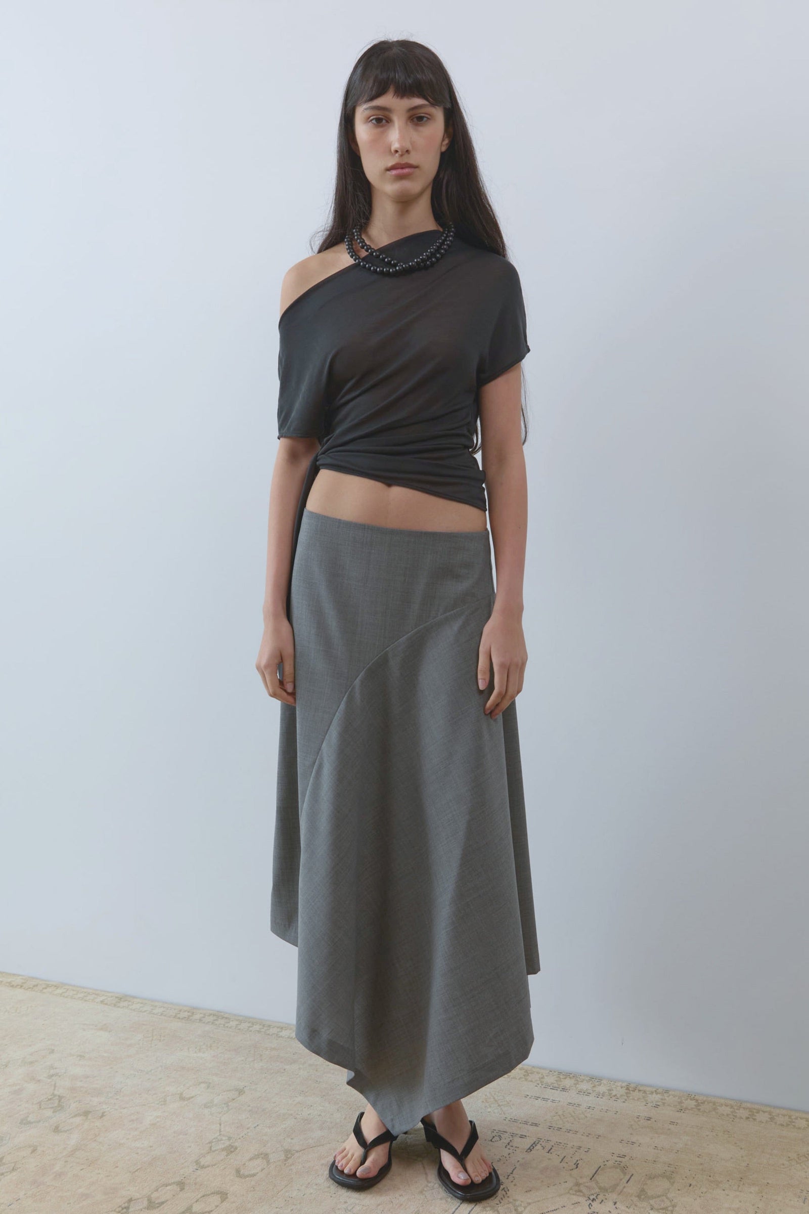Fine Jersey Off Shoulder Top - Charcoal