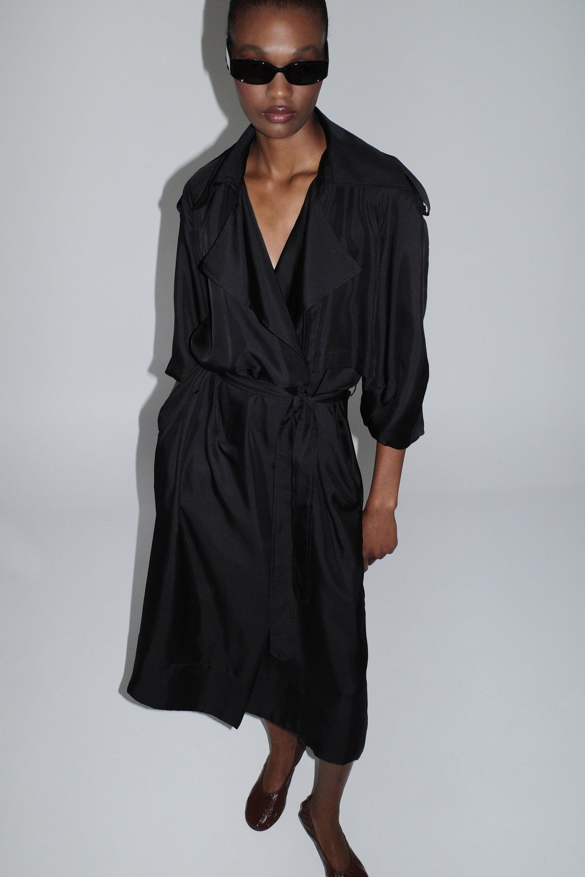 Silk Twill Relaxed Trench - Black