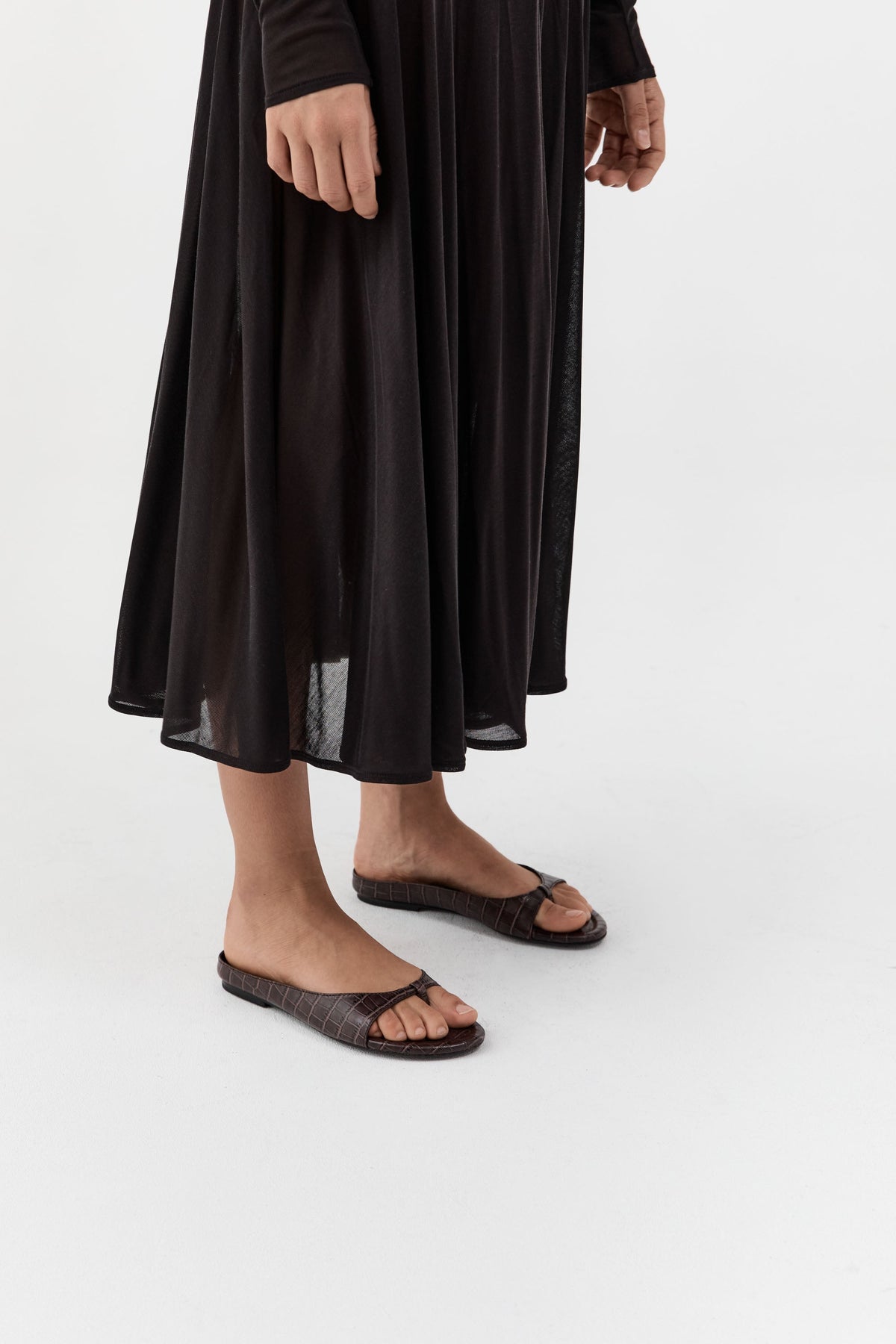 90s Round Toe Ballet Flat - Croc Embossed Coffee