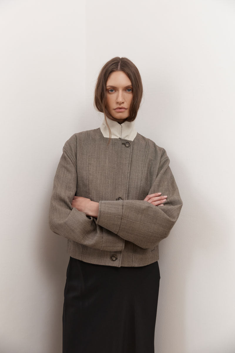 Wool Cocoon Bomber - Parquetry