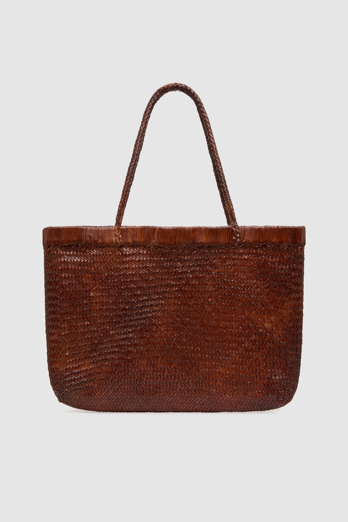 Wide Bagu Woven Tote - Chestnut