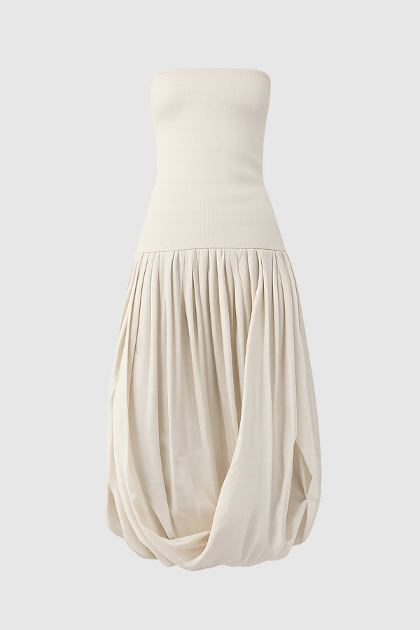 Raw Silk Asymm Balloon Dress - Cloud Cream