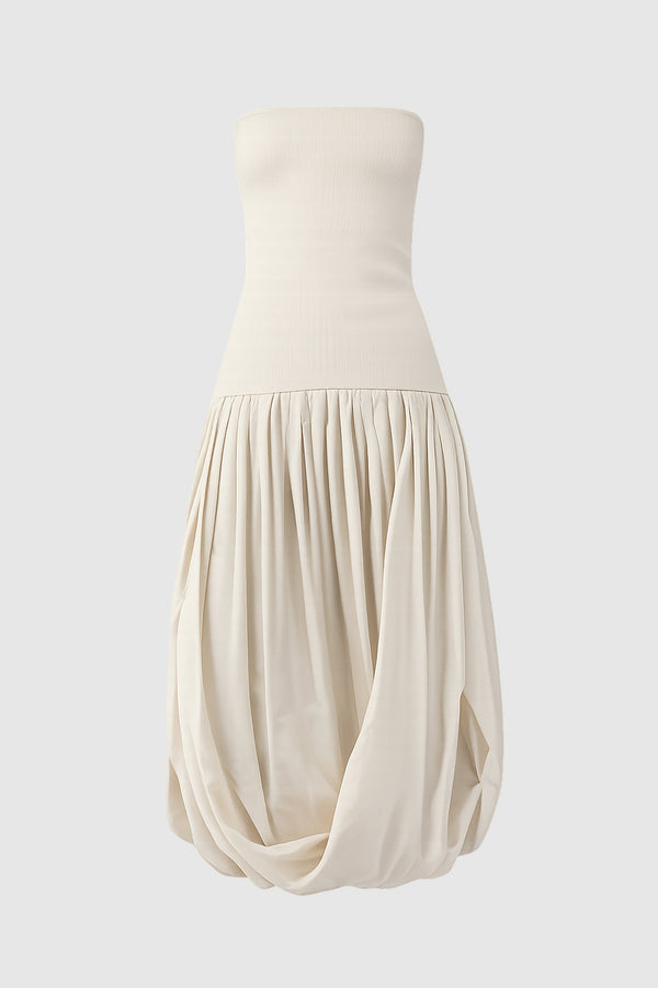 Raw Silk Asymm Balloon Dress - Cloud Cream