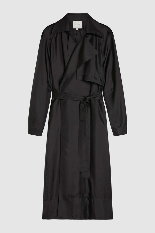 Silk Twill Relaxed Trench - Black