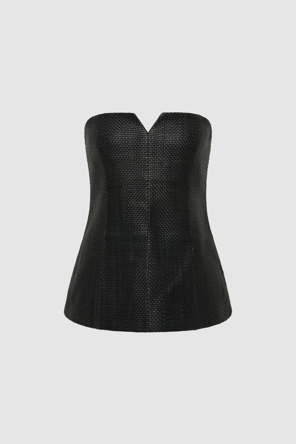 Woven Leather Strapless Bodice - Black