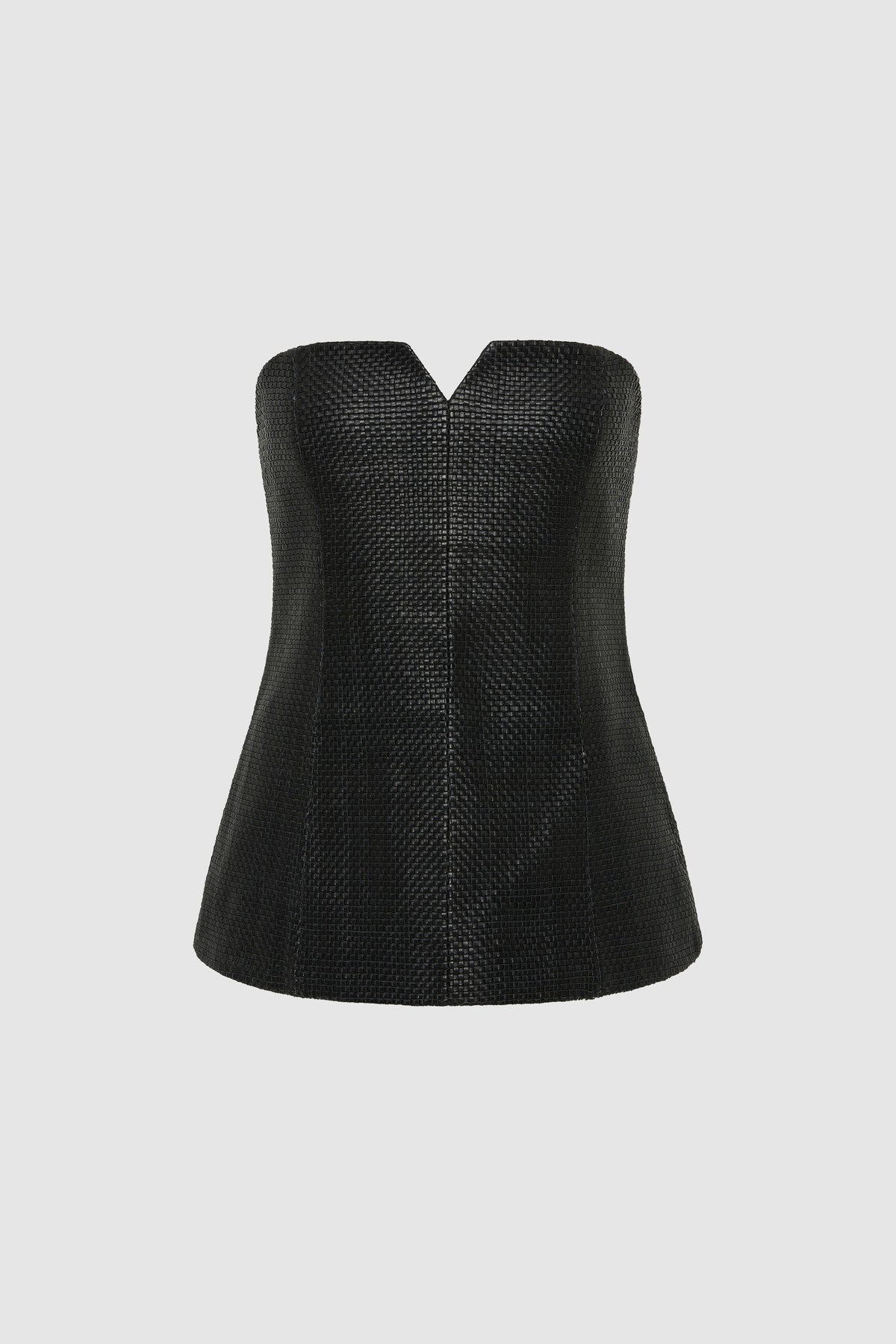 Woven Leather Strapless Bodice - Black