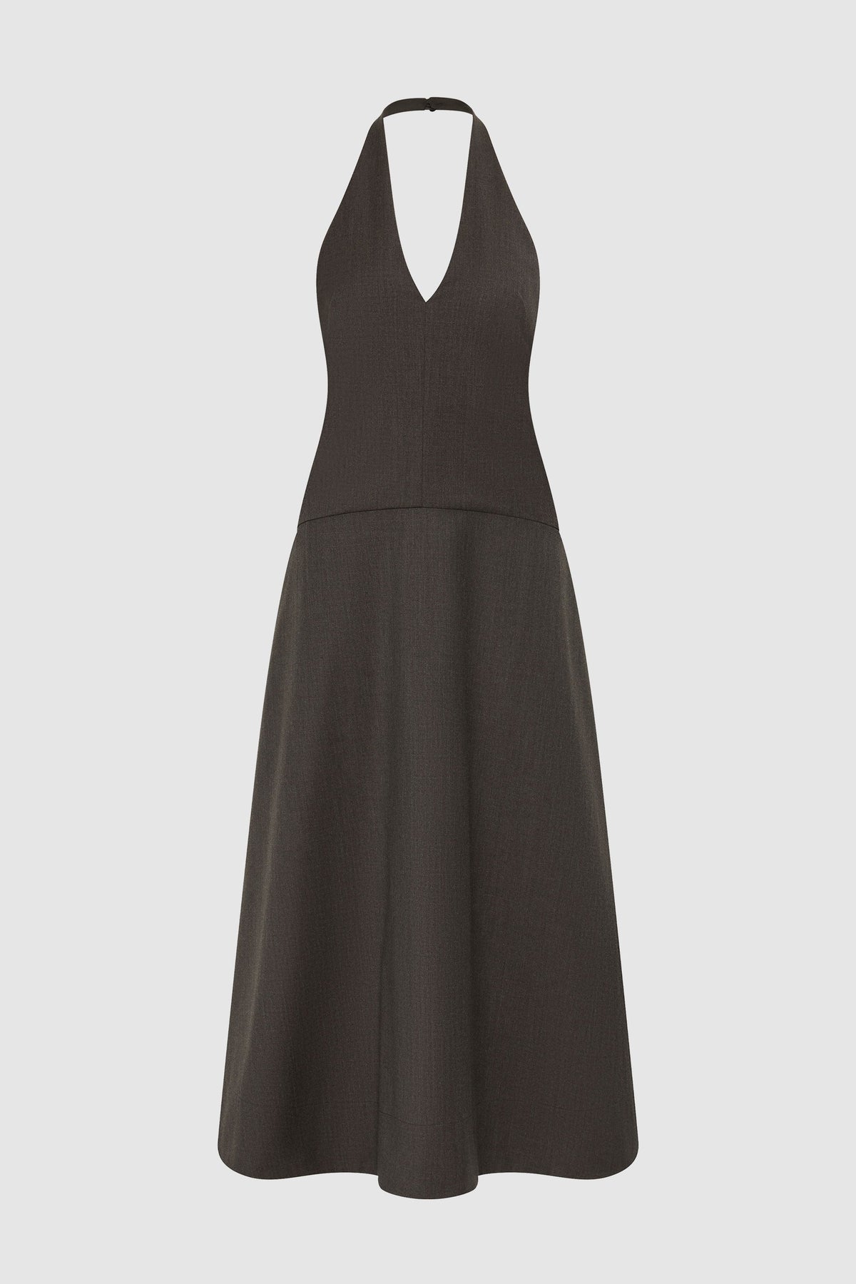 Wool Halter Plunge Dress - Mulch