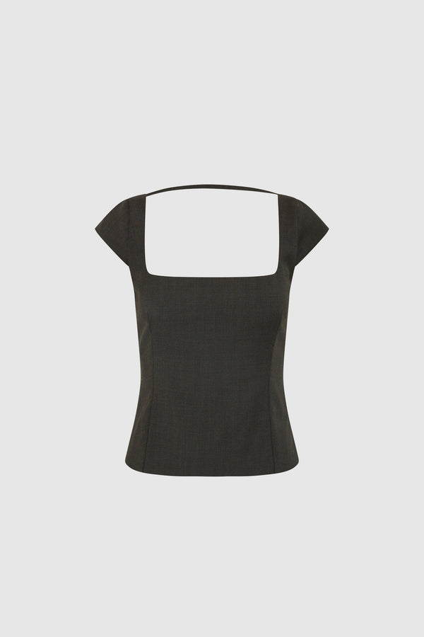 Wool Cap Sleeve Top - Umber