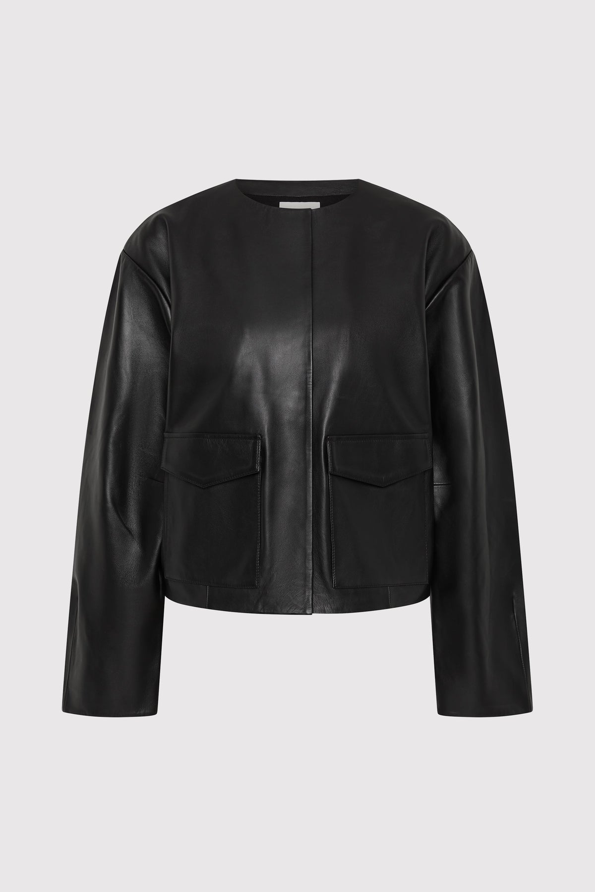 Utility Cocoon Leather Bomber - Black