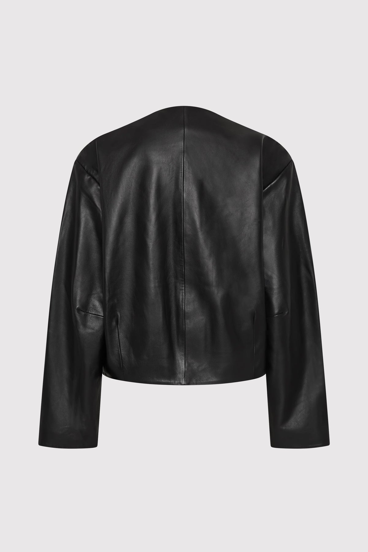 Utility Cocoon Leather Bomber - Black