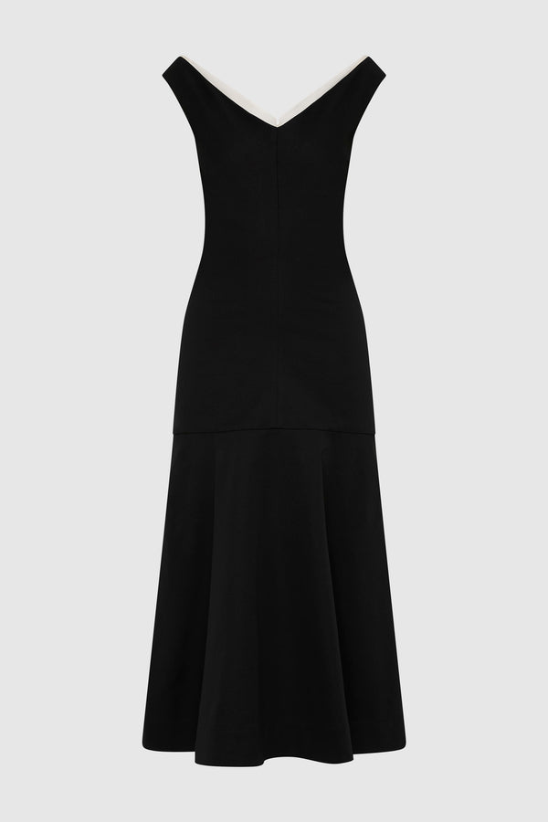 Compact Cotton Off Shoulder Dress - Black