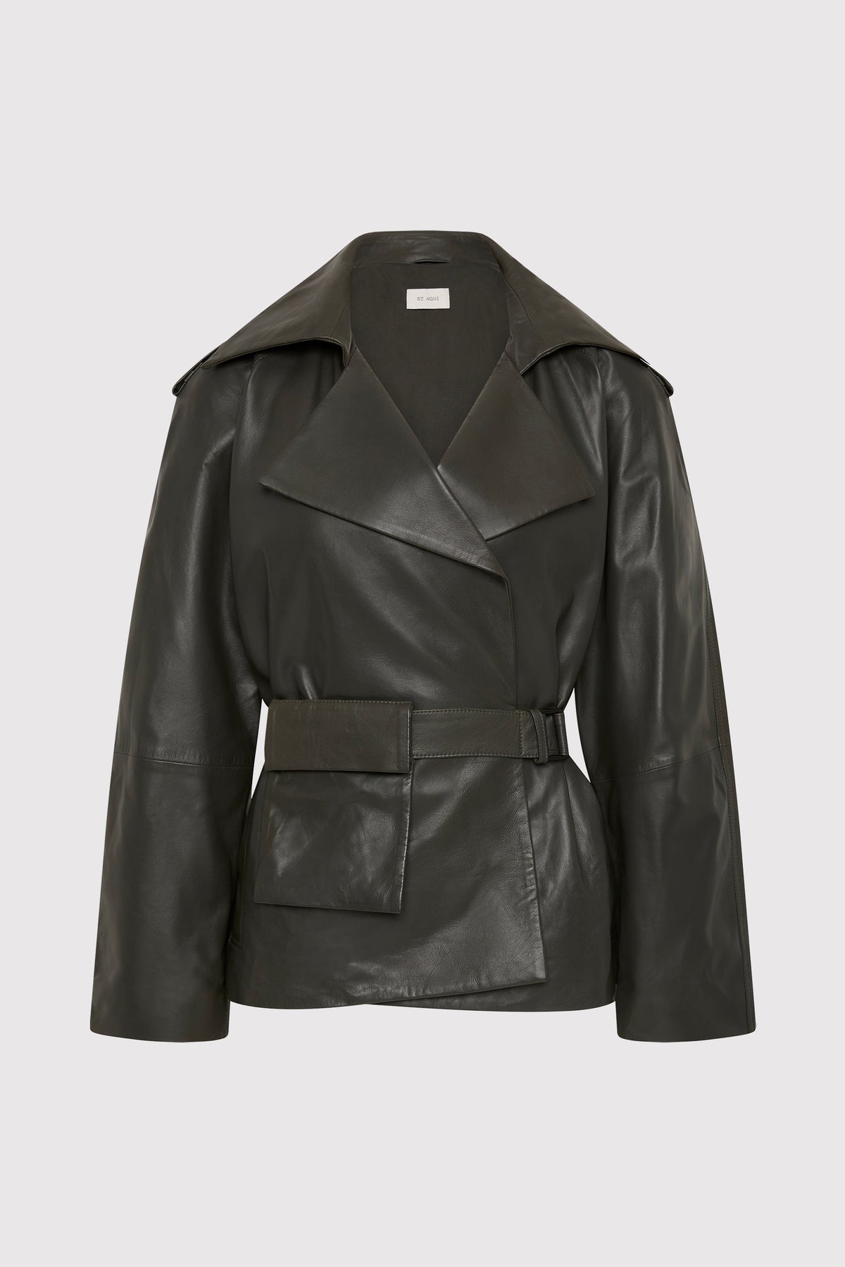 Cropped Leather Trench - Khaki