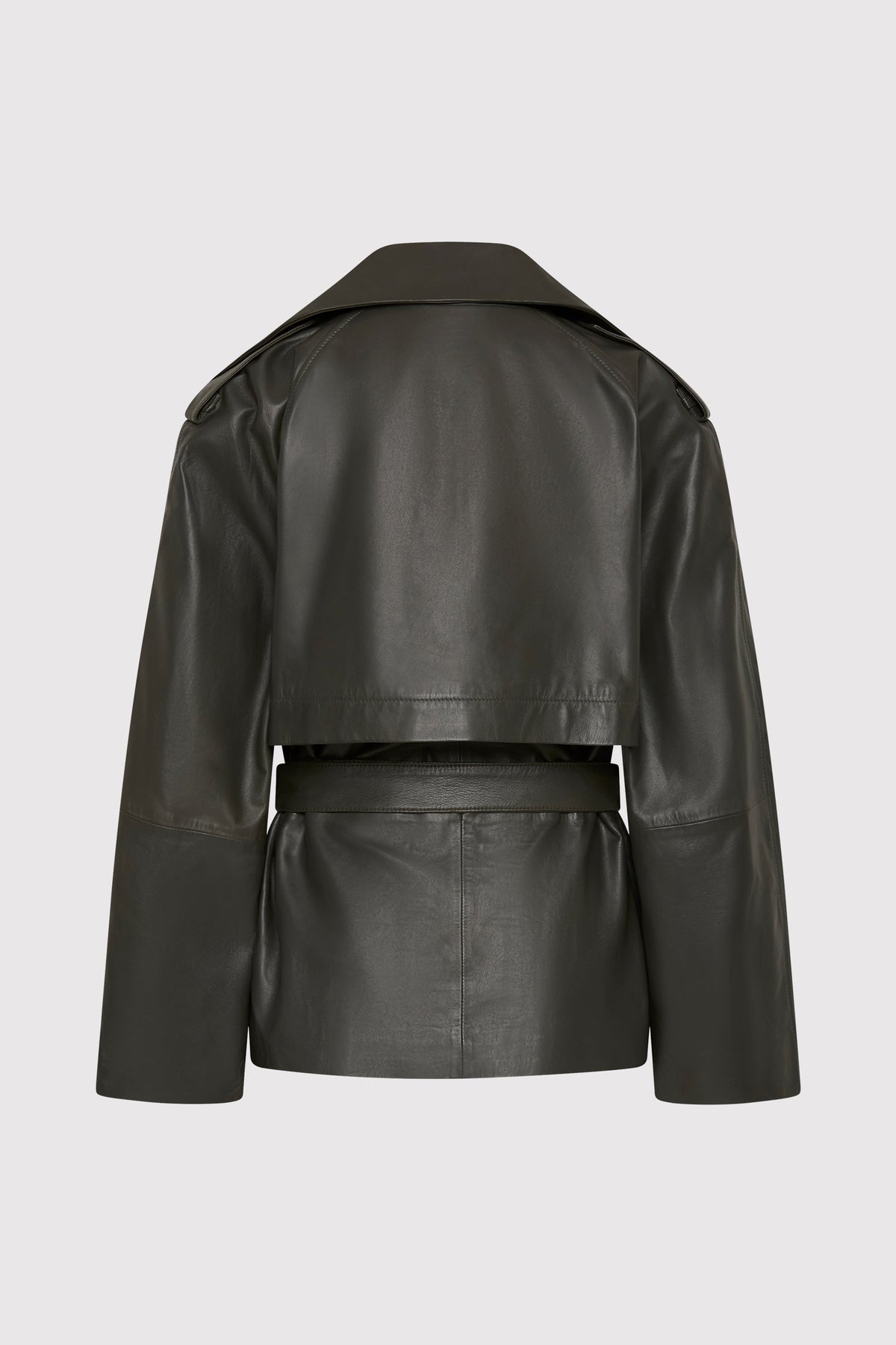 Cropped Leather Trench - Khaki