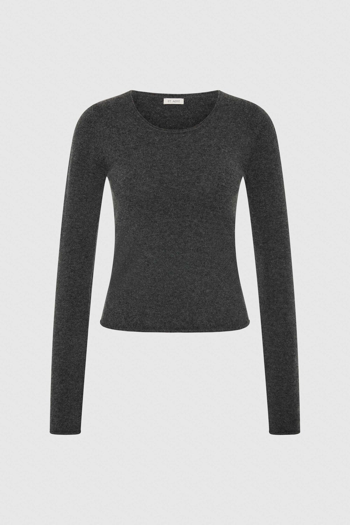 Fine Merino Wool Long Sleeve Top - Charcoal Melange
