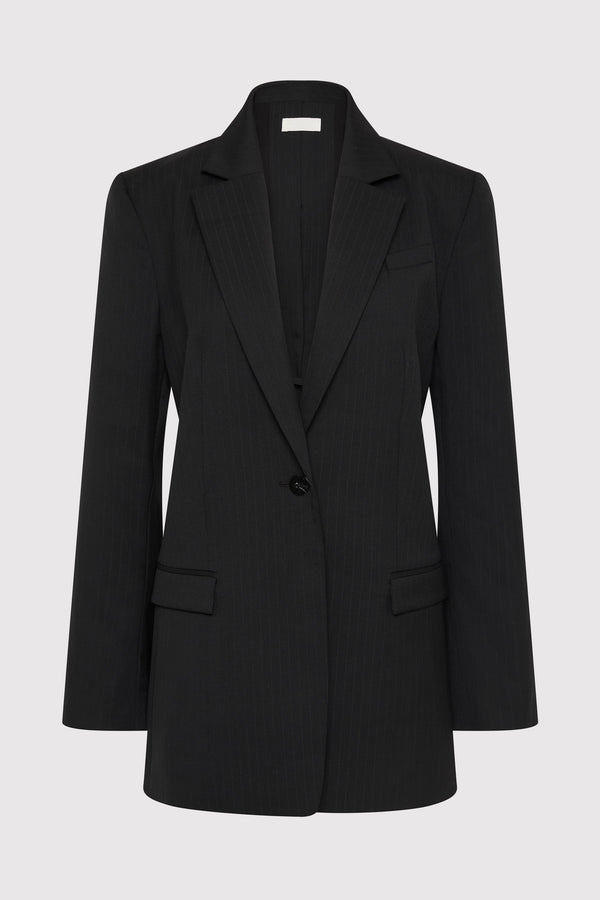Split Back Blazer - Black Pinstripe