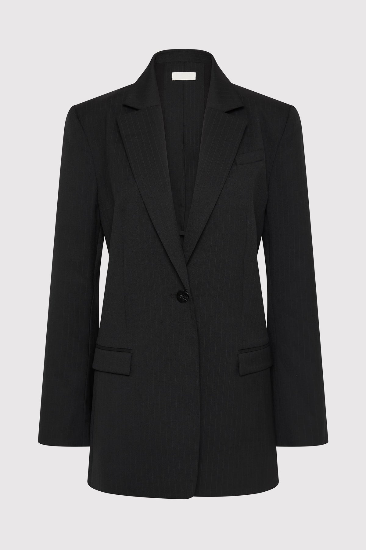 Split Back Blazer - Black Pinstripe