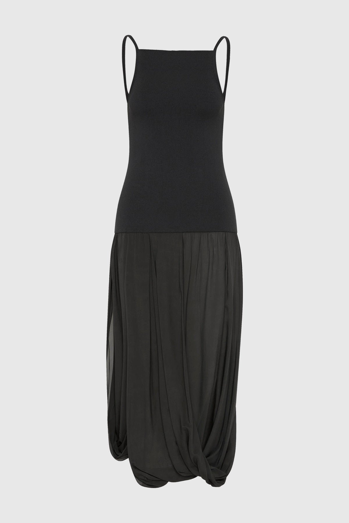 Knit Bodice Sheer Drape Dress - Magnet - Ghost