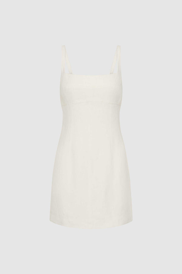 Tailored Square Neck Mini Dress - Off White