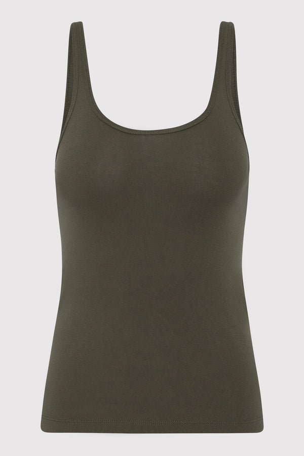 Organic Cotton Slim Scoop Tank - Khaki