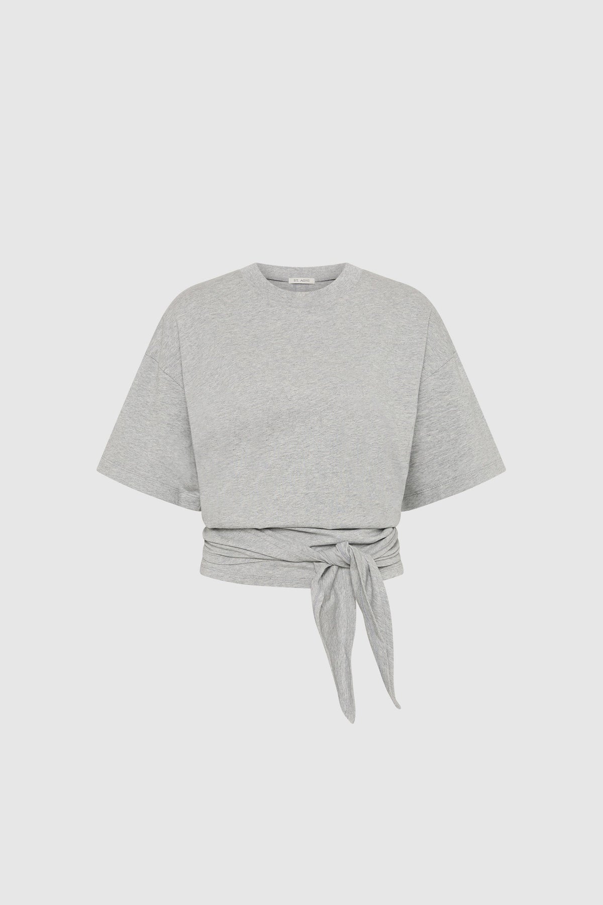 Cotton Jersey Split Back Tee - Light Grey Marle