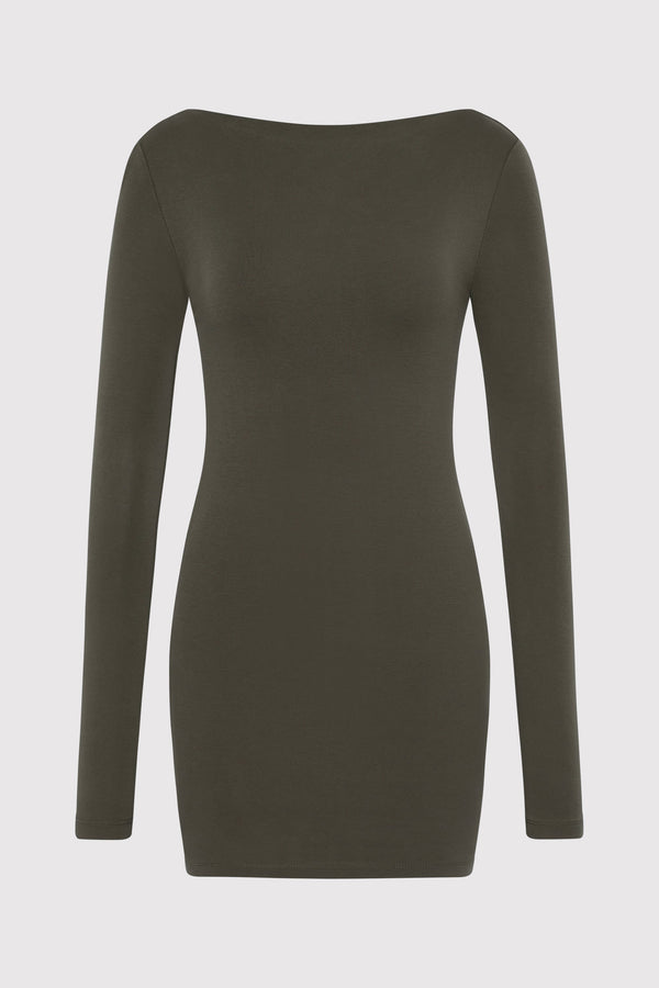 Organic Cotton Bateau Dress - Khaki