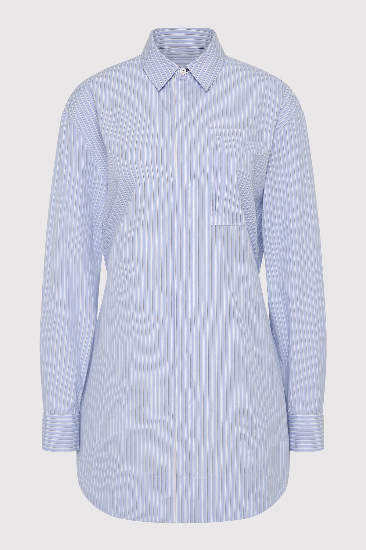 Drawstring Mini Shirt Dress - Pale Blue Stripe