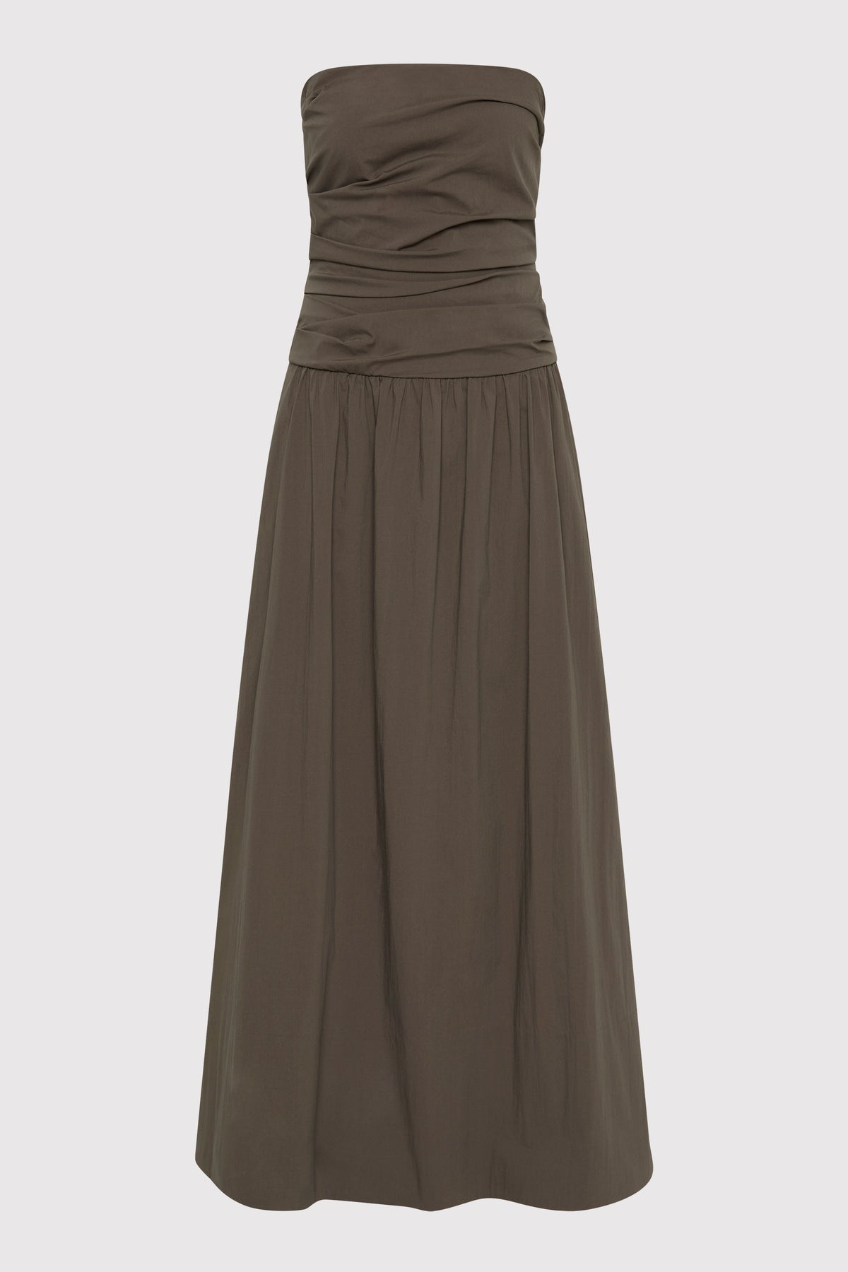 Gathered Strapless Tie Back Dress - Khaki
