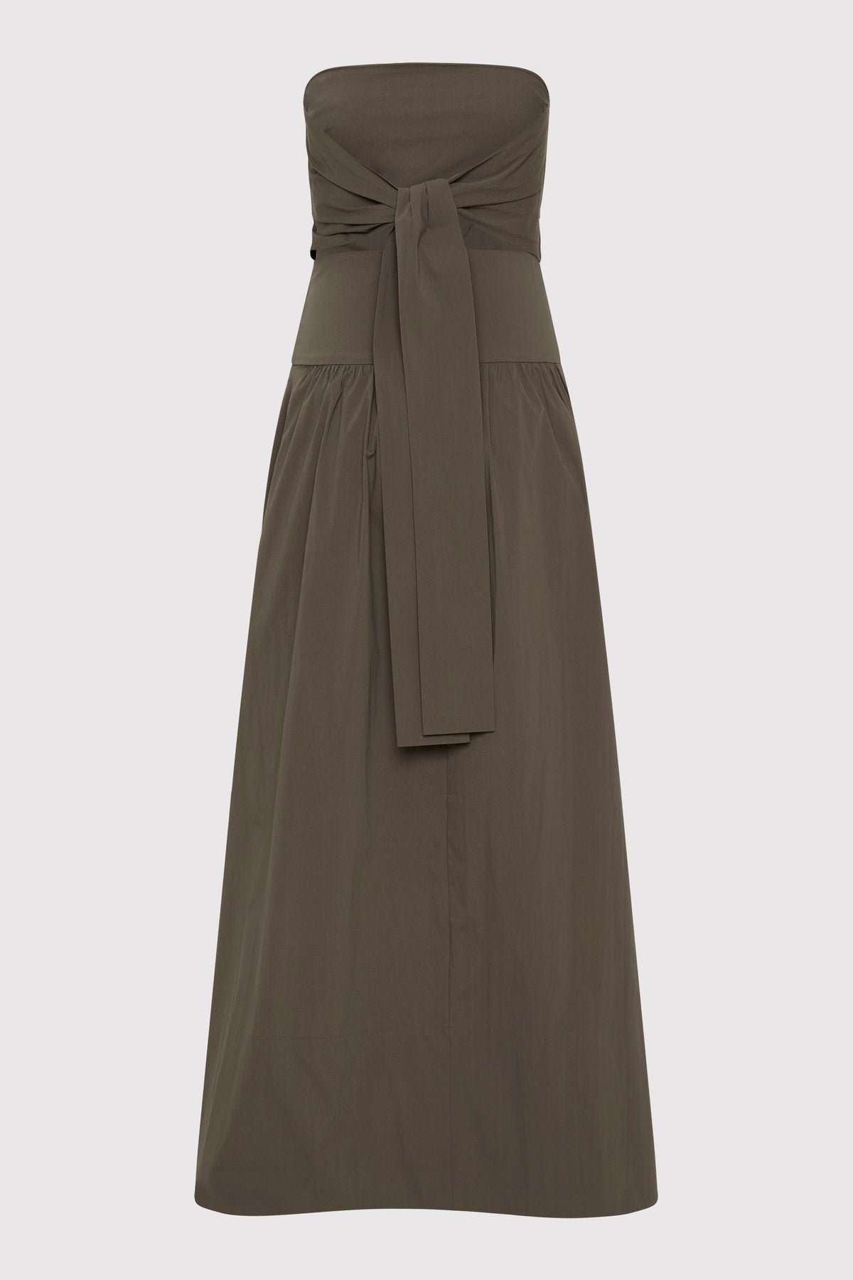 Gathered Strapless Tie Back Dress - Khaki