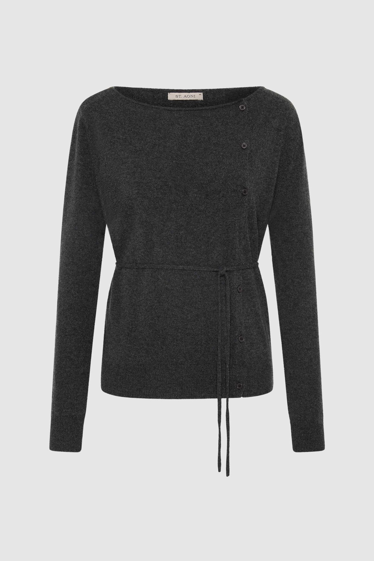 Cashmere Asymm Cardigan - Charcoal Melange